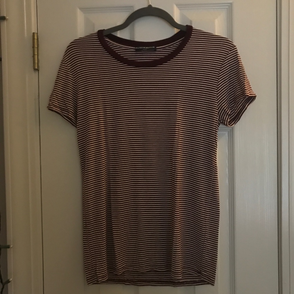 Brandy Melville Maroon Striped Tee